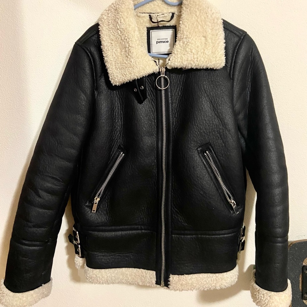 Pimkie Leather and Fur Aviator Jacket